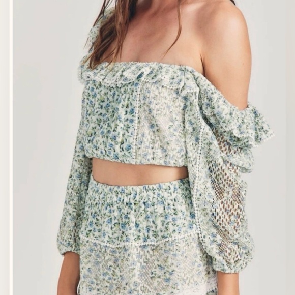 House of Harlow 1960 Floral Boho Lace Crop Top Mini Skirt Set Small - Picture 8 of 8